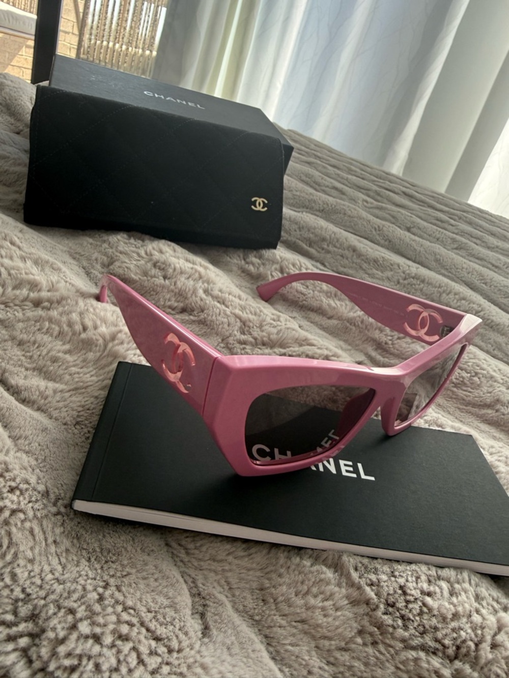 CHANEL Pink Rectangular Sunglasses with Brown Lenses - Picture 2 of 3